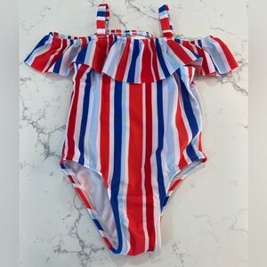 Cat & Jack Red, White, and Blue striped Bathing Suit Girls Size 18 Months
